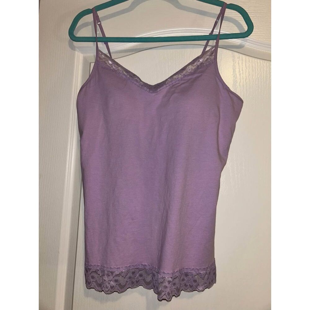 No boundaries lilac purple lace trim cami tank top w/ built in bra XXL coquette